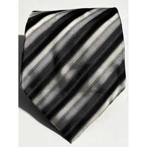 Alfani Black Gray Silver  Striped Tie Hand Made 100% Silk